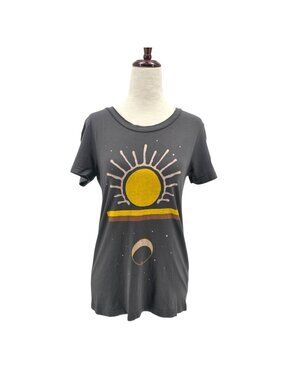 Mate The Label Womens XS Top Organic Cotton Sun Graphic Gray Short Sleeve Tee